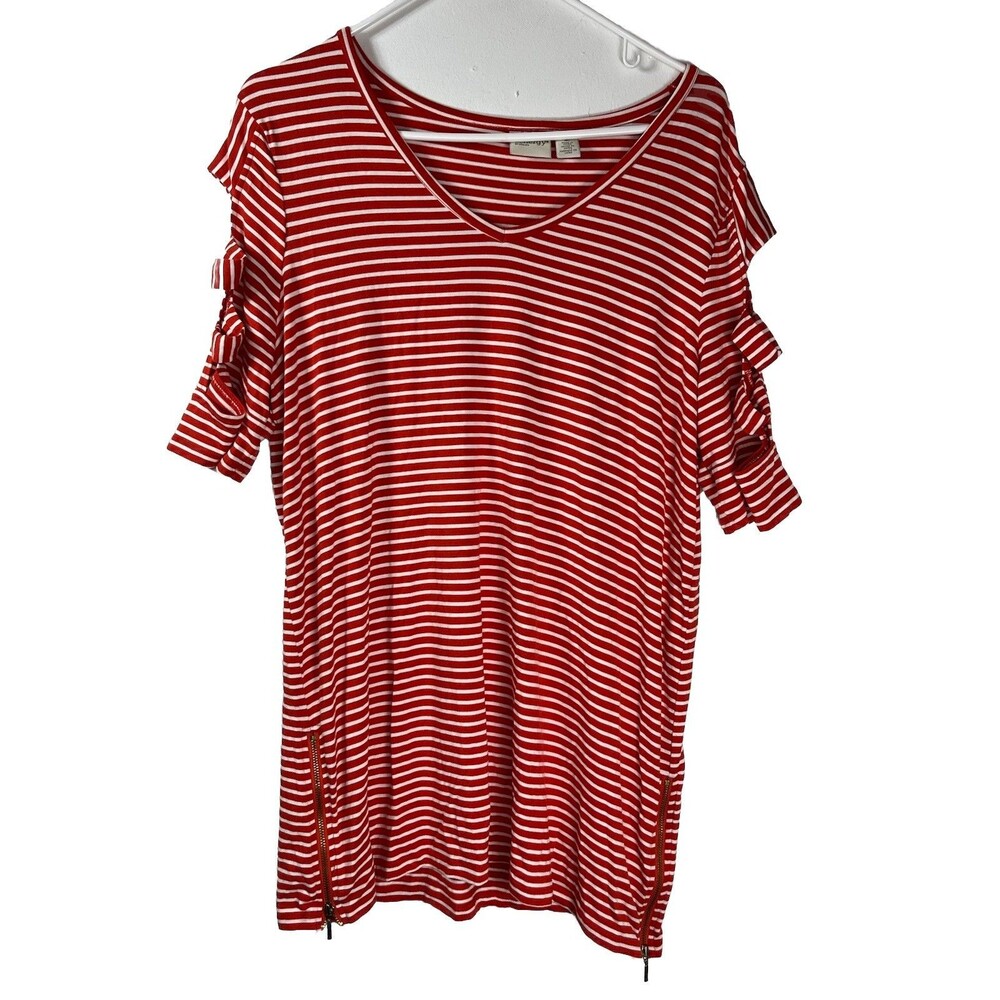 chicos 2 large striped red zenergy blouse top